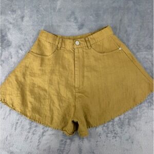 Olivaceous High-Rise Linen-Blend Flare Wide-Leg Shorts Yellow Gold Flowy S